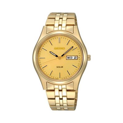 Men's gold round face day and date bracelet watch sne036p1